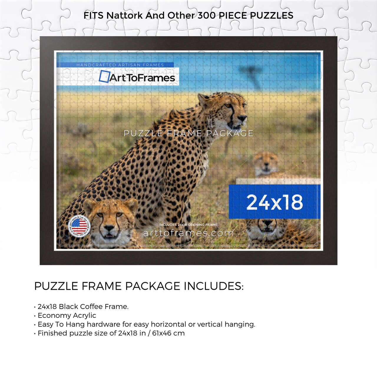ArtToFrames 24x18 INCH / 61x46 CM Puzzle Frame for 300 piece Puzzles.This 1.00 Inch Custom Wood Frame for Puzzles Comes with Economy Acrylic, Available in Multiple Colors
